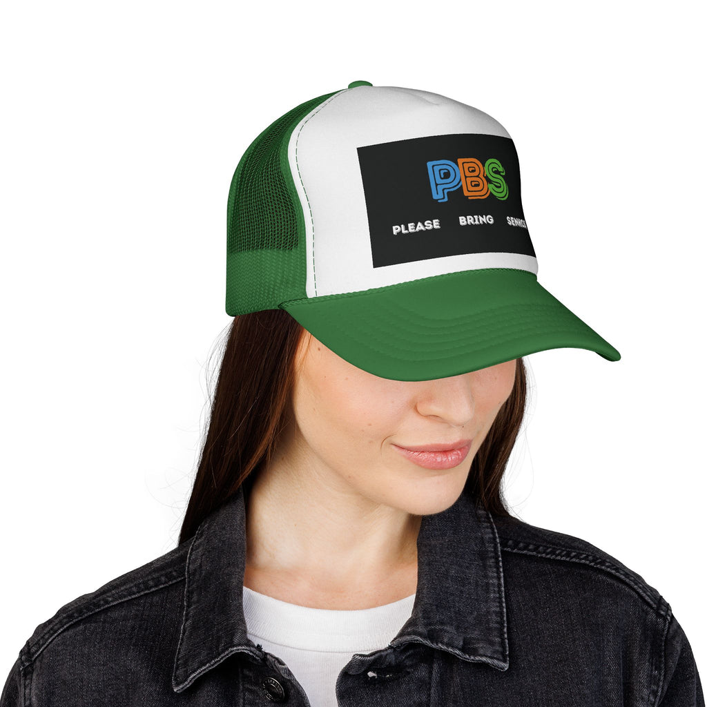 Please Bring Senkos Trucker Cap — Retro PBS Look Logo Hat