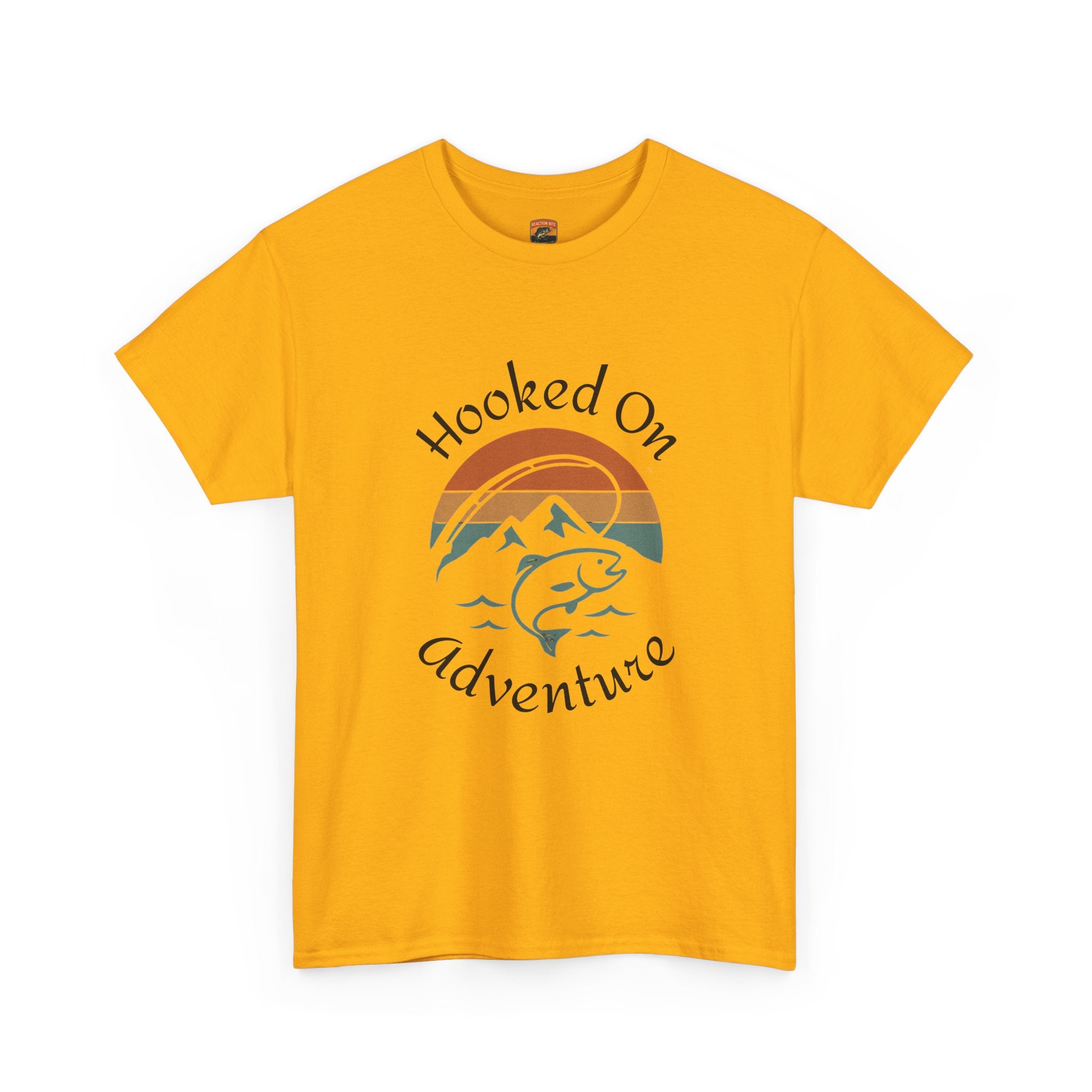 "Hooked on Adventure" Retro Mountain Fishing Graphic Tee--Front Graphic Fishing T-Shirt