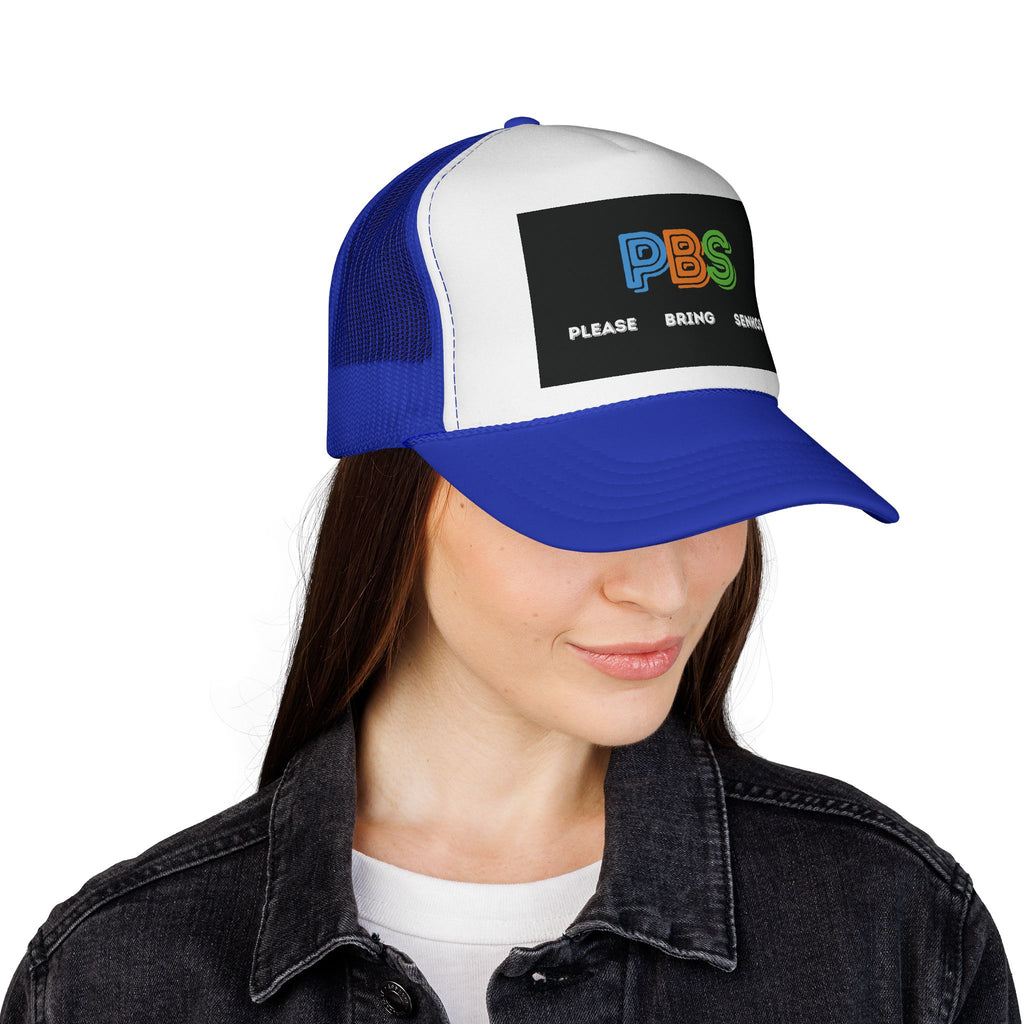 Please Bring Senkos Trucker Cap — Retro PBS Look Logo Hat