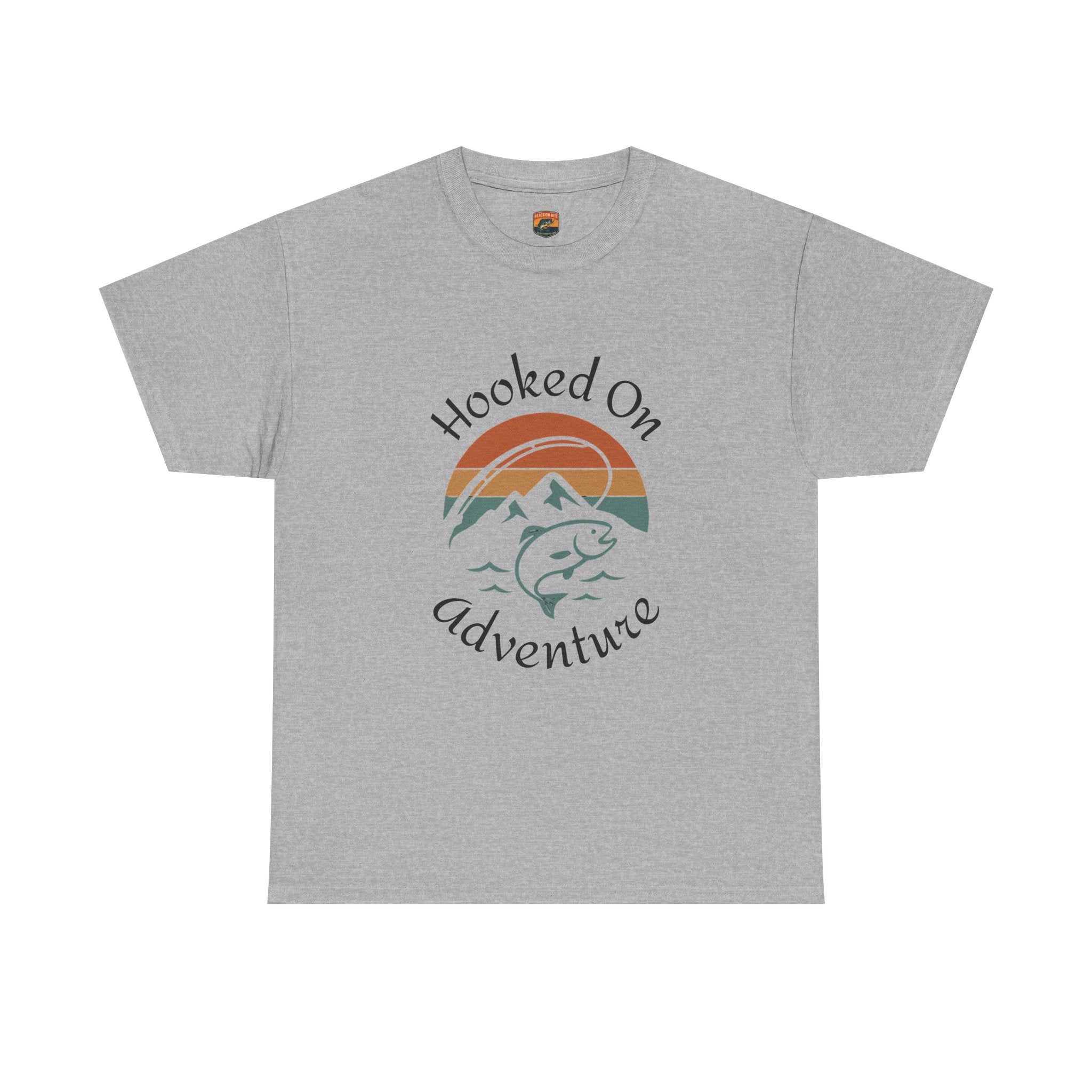 "Hooked on Adventure" Retro Mountain Fishing Graphic Tee--Front Graphic Fishing T-Shirt