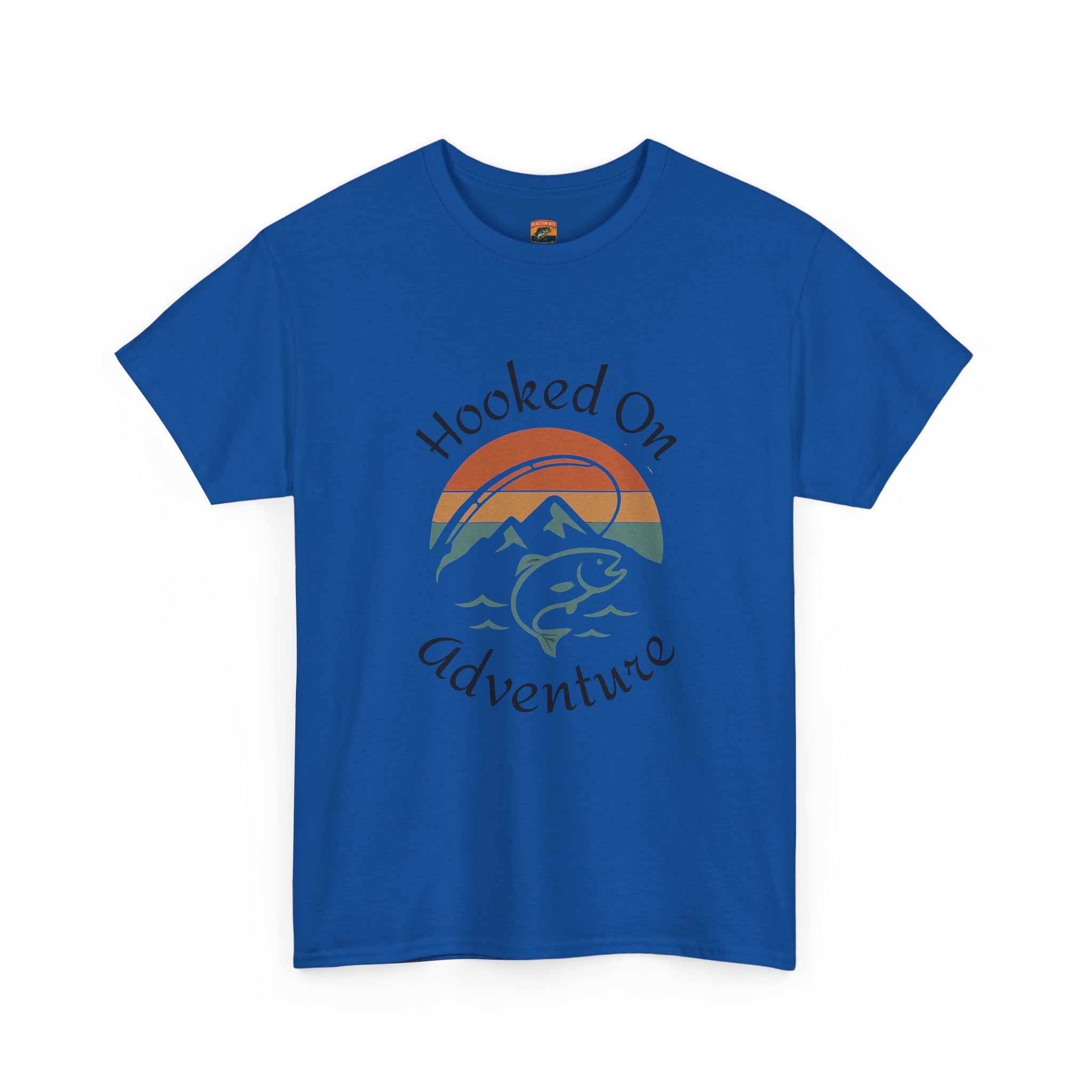 "Hooked on Adventure" Retro Mountain Fishing Graphic Tee--Front Graphic Fishing T-Shirt