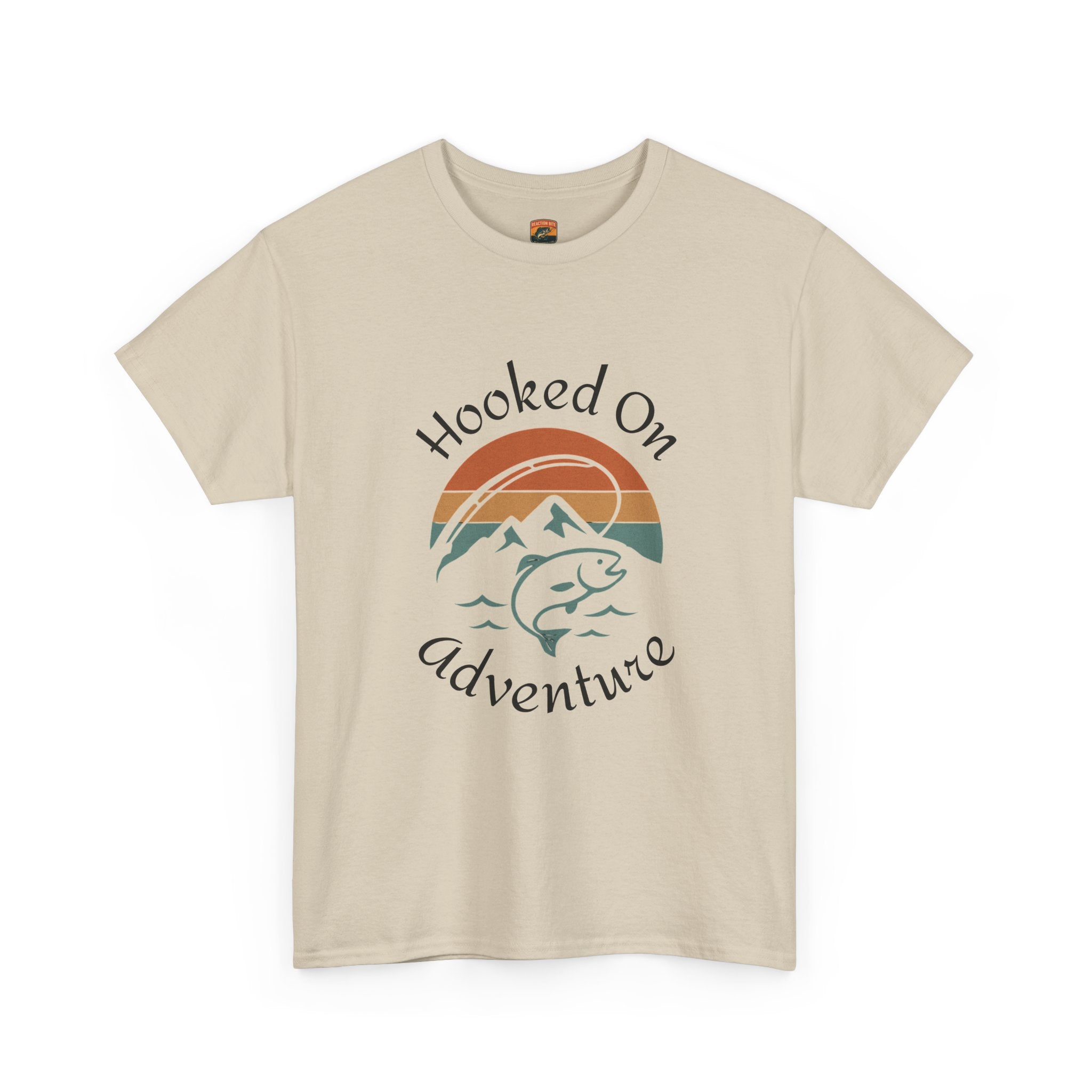 "Hooked on Adventure" Retro Mountain Fishing Graphic Tee--Front Graphic Fishing T-Shirt