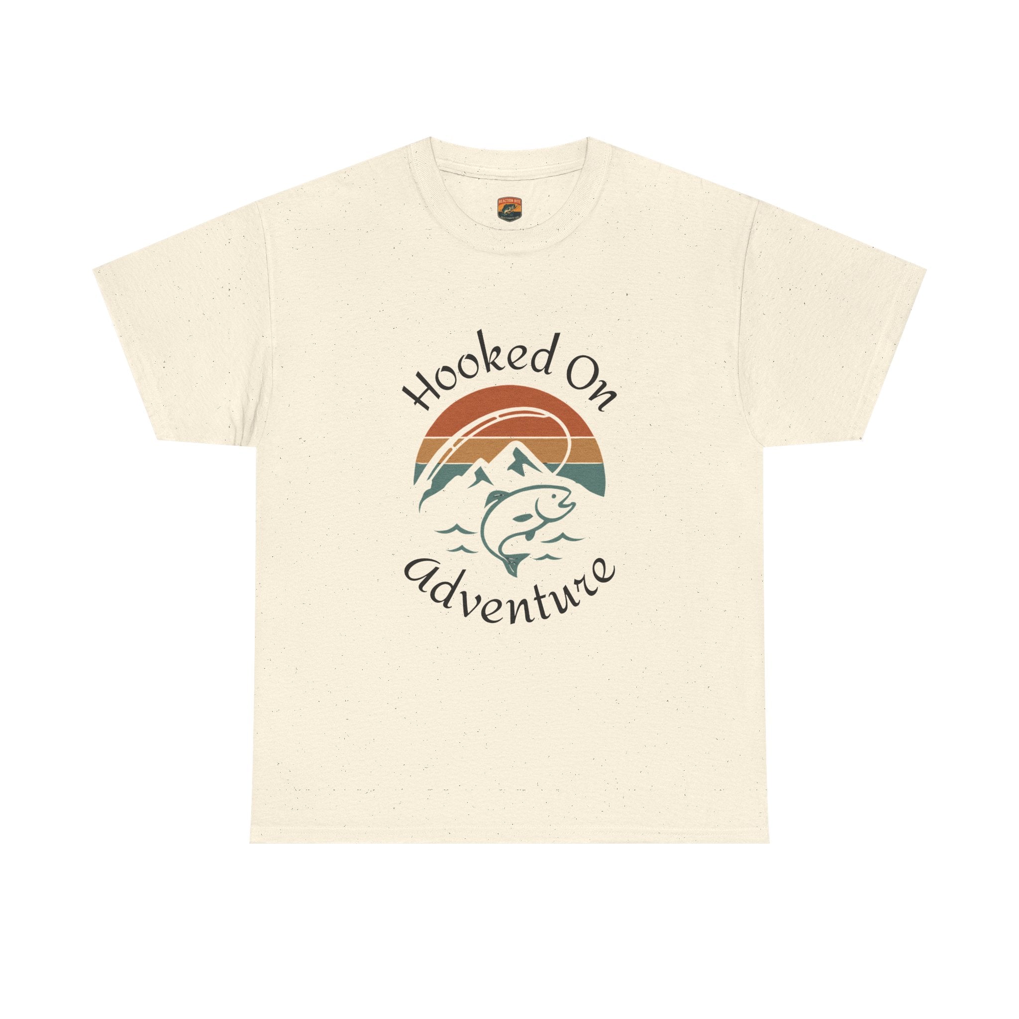 "Hooked on Adventure" Retro Mountain Fishing Graphic Tee--Front Graphic Fishing T-Shirt