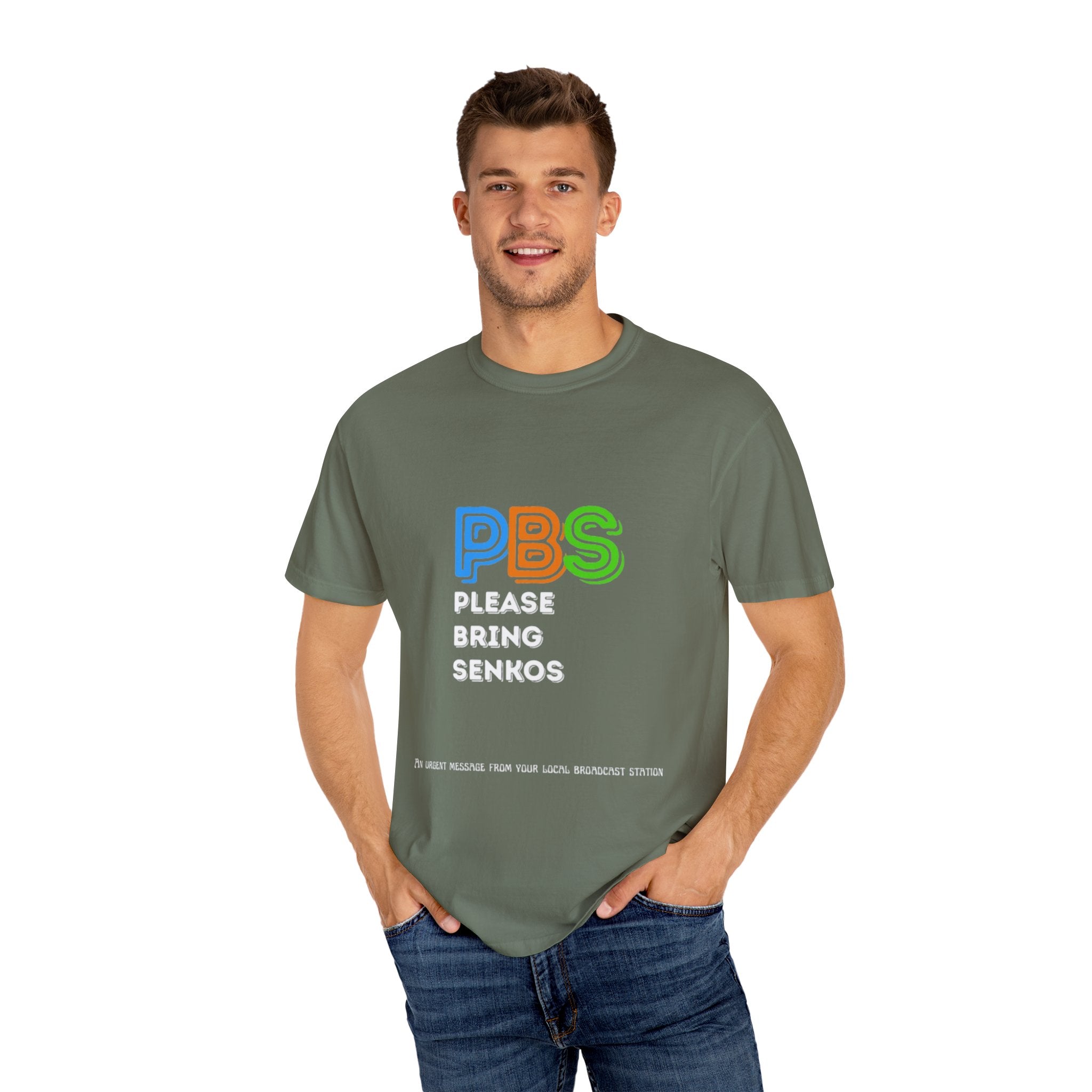 Please Bring Senkos T-Shirt — Retro PBS Logo Graphic Tee