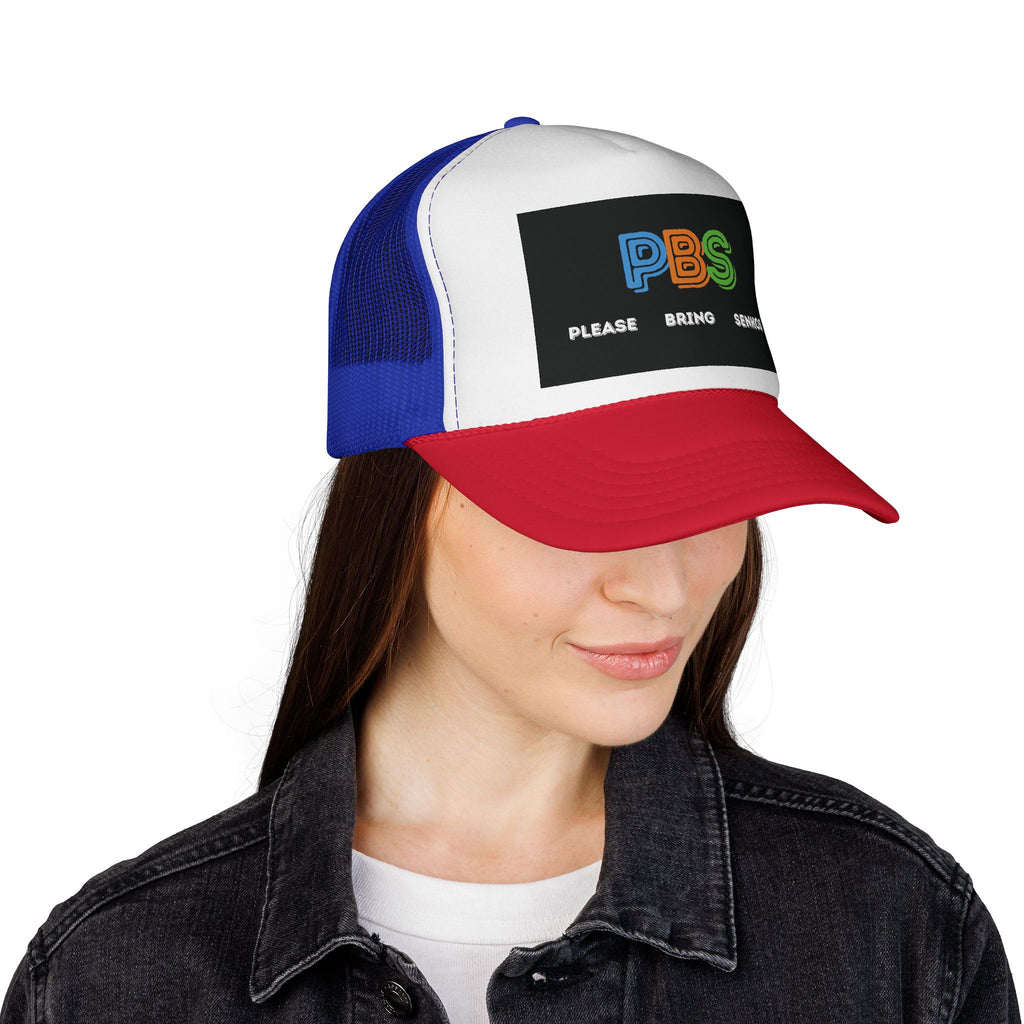 Please Bring Senkos Trucker Cap — Retro PBS Look Logo Hat