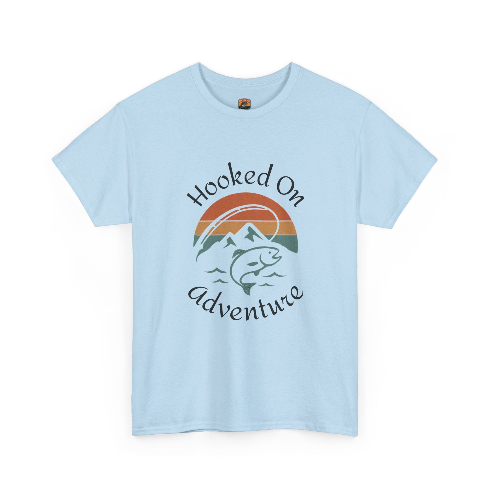 "Hooked on Adventure" Retro Mountain Fishing Graphic Tee--Front Graphic Fishing T-Shirt