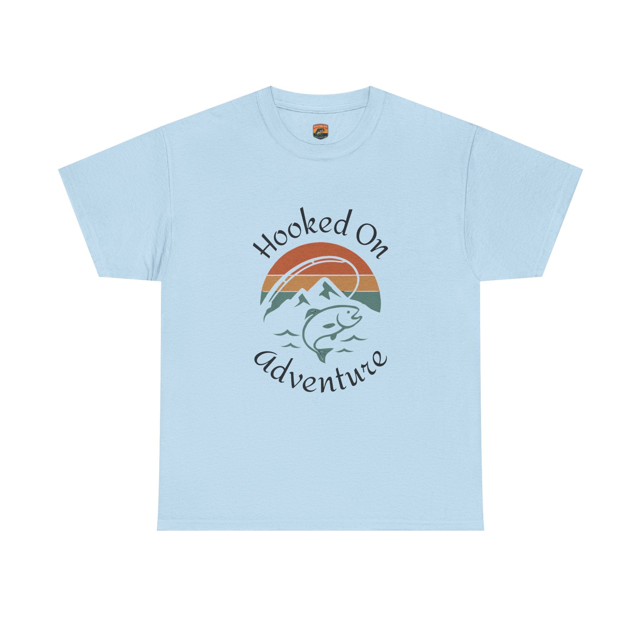 "Hooked on Adventure" Retro Mountain Fishing Graphic Tee--Front Graphic Fishing T-Shirt