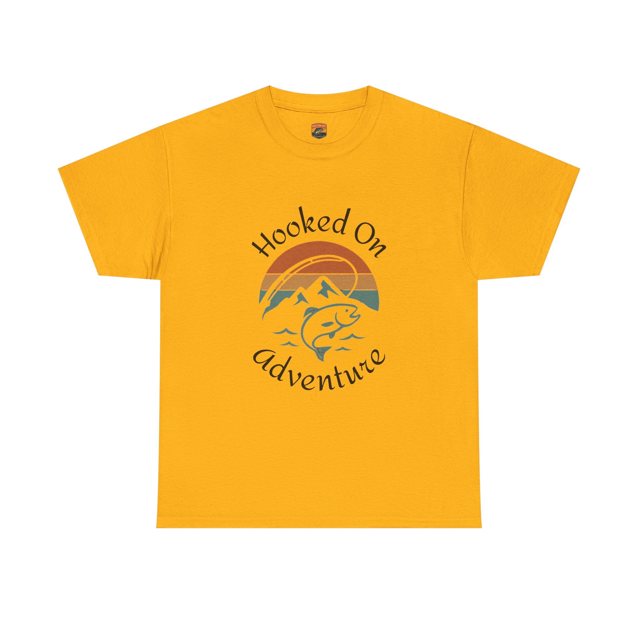 "Hooked on Adventure" Retro Mountain Fishing Graphic Tee--Front Graphic Fishing T-Shirt