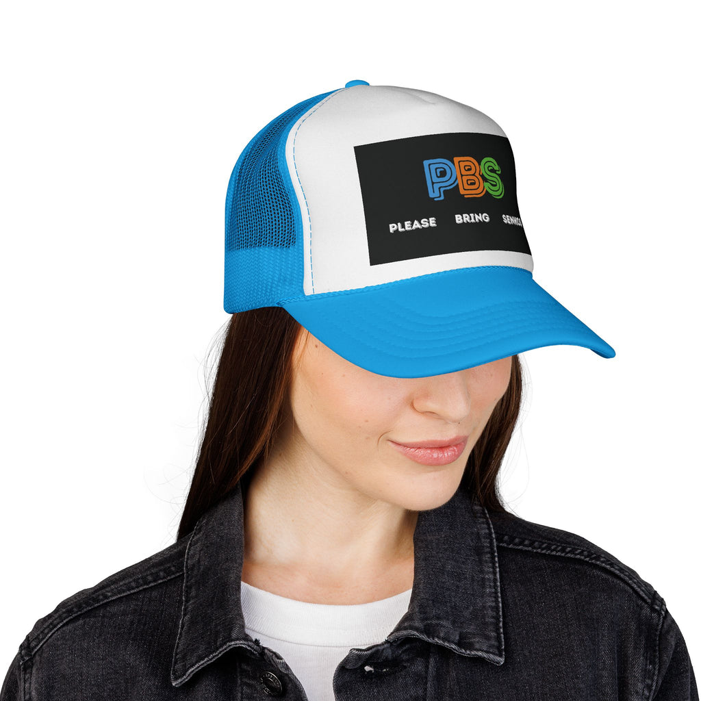 Please Bring Senkos Trucker Cap — Retro PBS Look Logo Hat