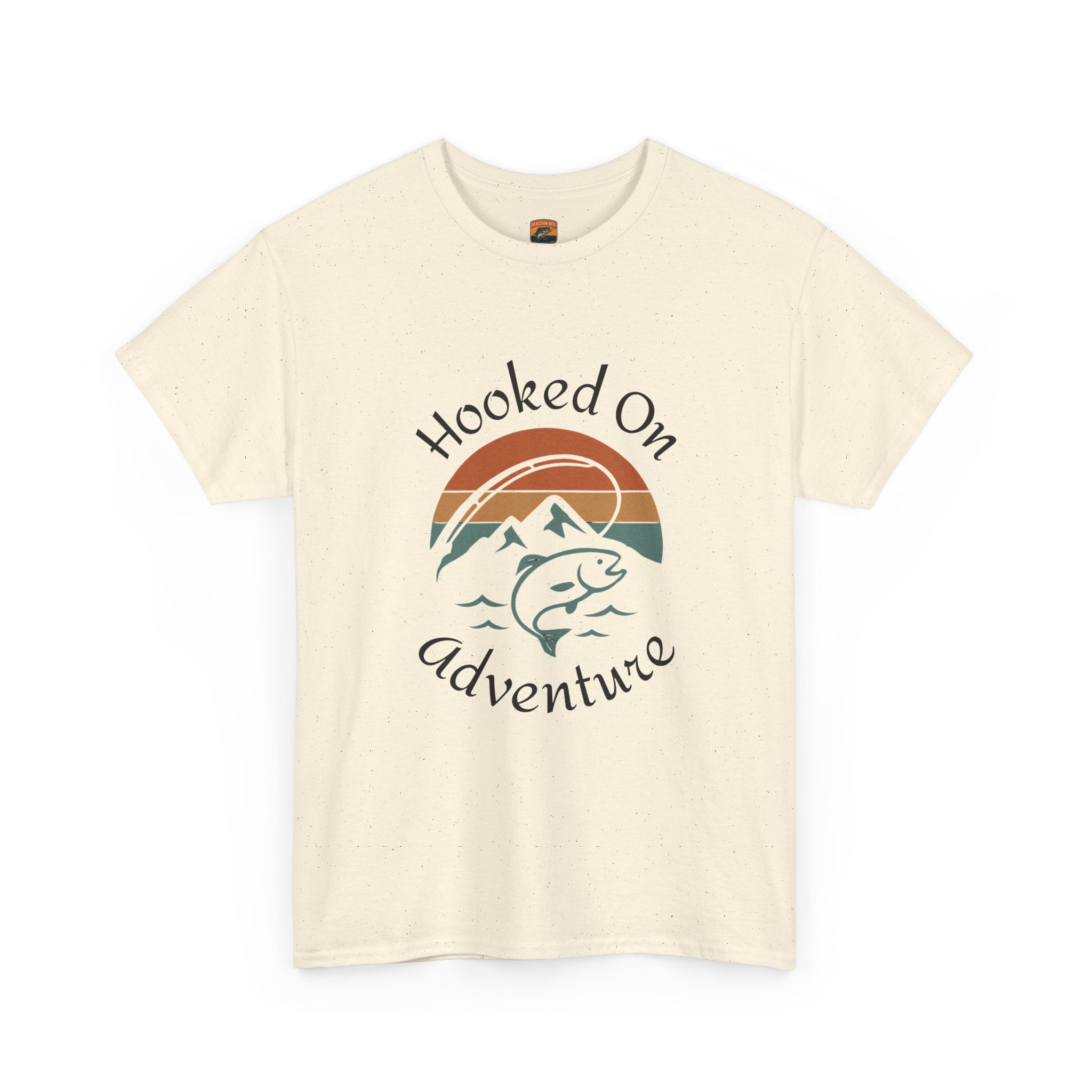 "Hooked on Adventure" Retro Mountain Fishing Graphic Tee--Front Graphic Fishing T-Shirt