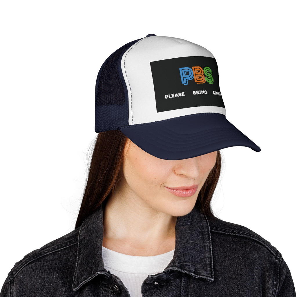Please Bring Senkos Trucker Cap — Retro PBS Look Logo Hat