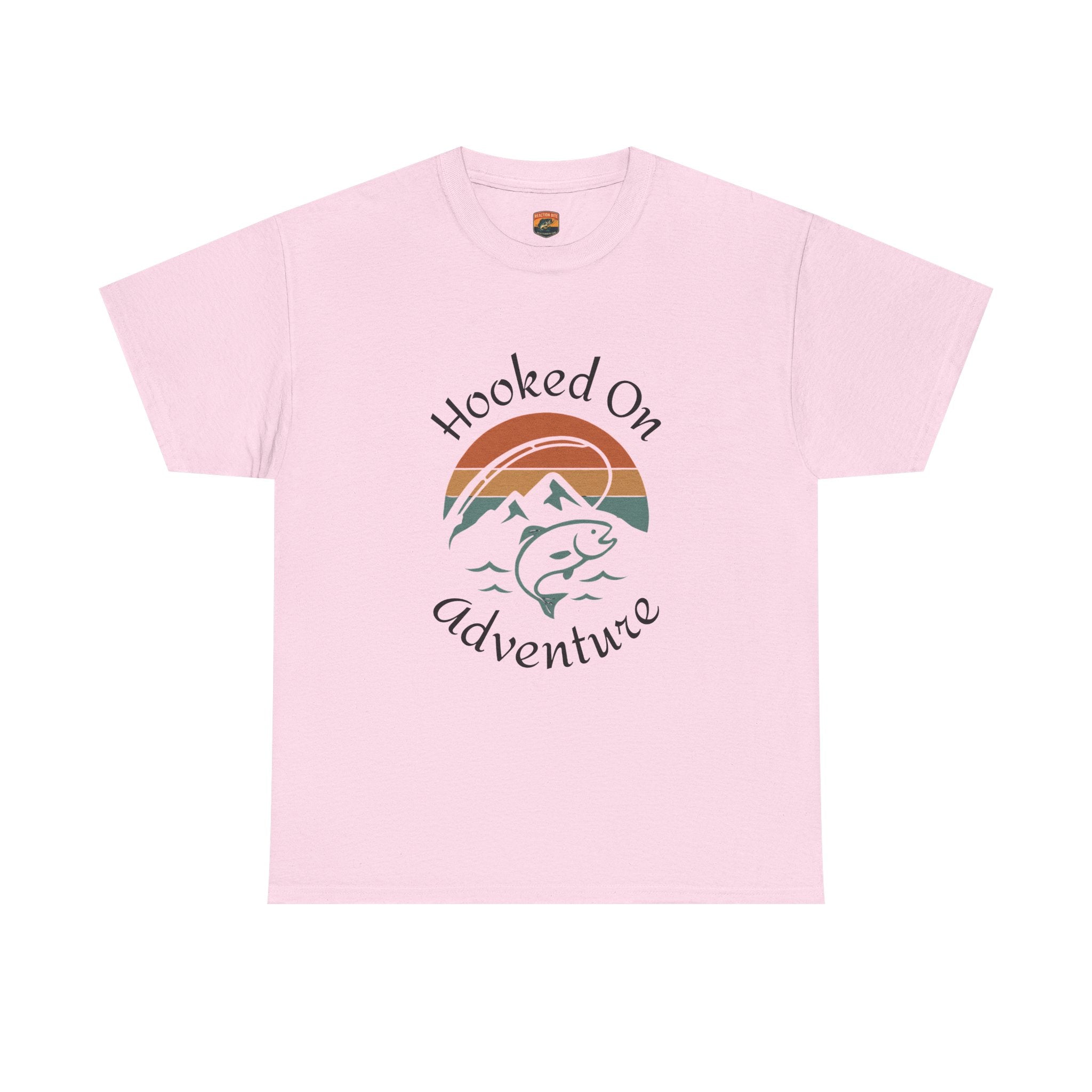 "Hooked on Adventure" Retro Mountain Fishing Graphic Tee--Front Graphic Fishing T-Shirt