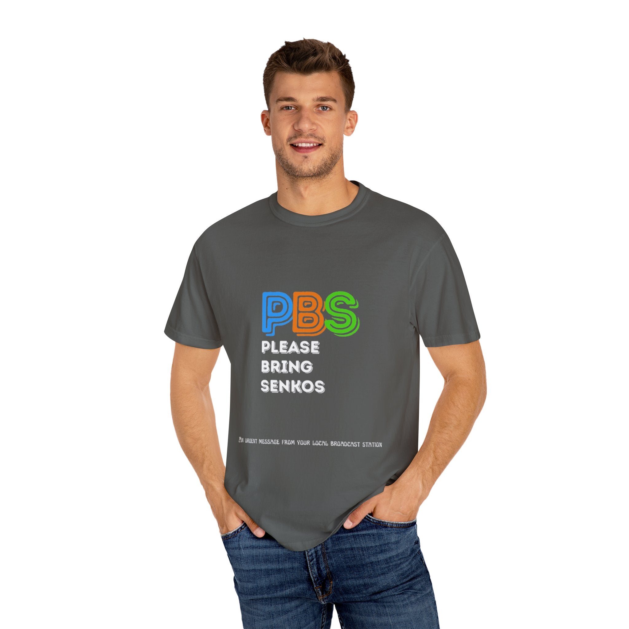 Please Bring Senkos T-Shirt — Retro PBS Logo Graphic Tee