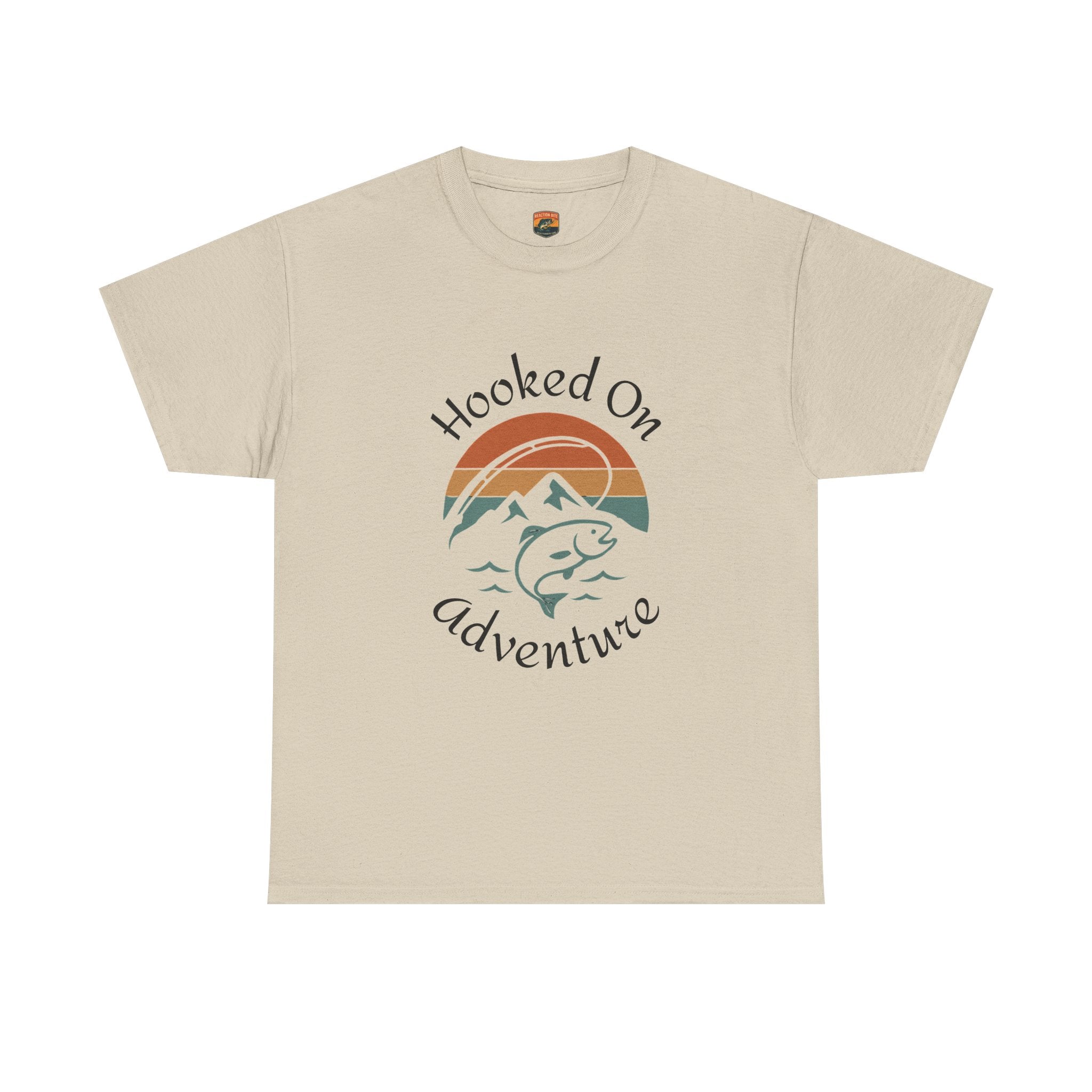 "Hooked on Adventure" Retro Mountain Fishing Graphic Tee--Front Graphic Fishing T-Shirt