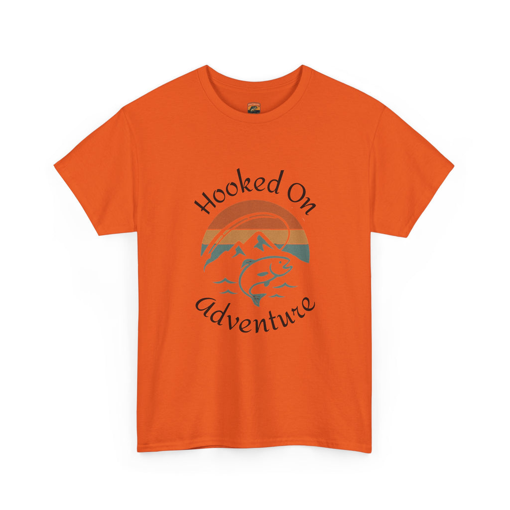 "Hooked on Adventure" Retro Mountain Fishing Graphic Tee--Front Graphic Fishing T-Shirt