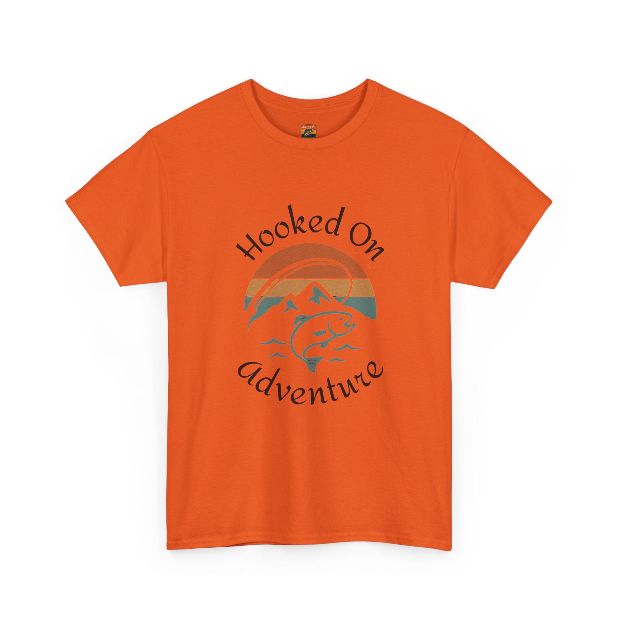 "Hooked on Adventure" Retro Mountain Fishing Graphic Tee--Front Graphic Fishing T-Shirt
