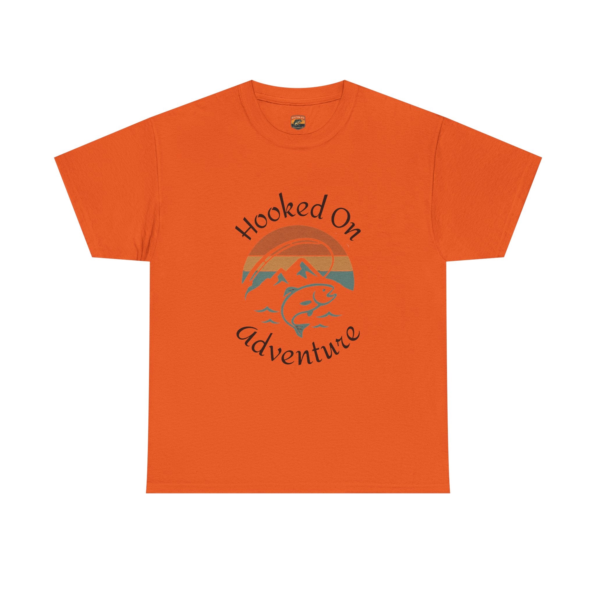 "Hooked on Adventure" Retro Mountain Fishing Graphic Tee--Front Graphic Fishing T-Shirt