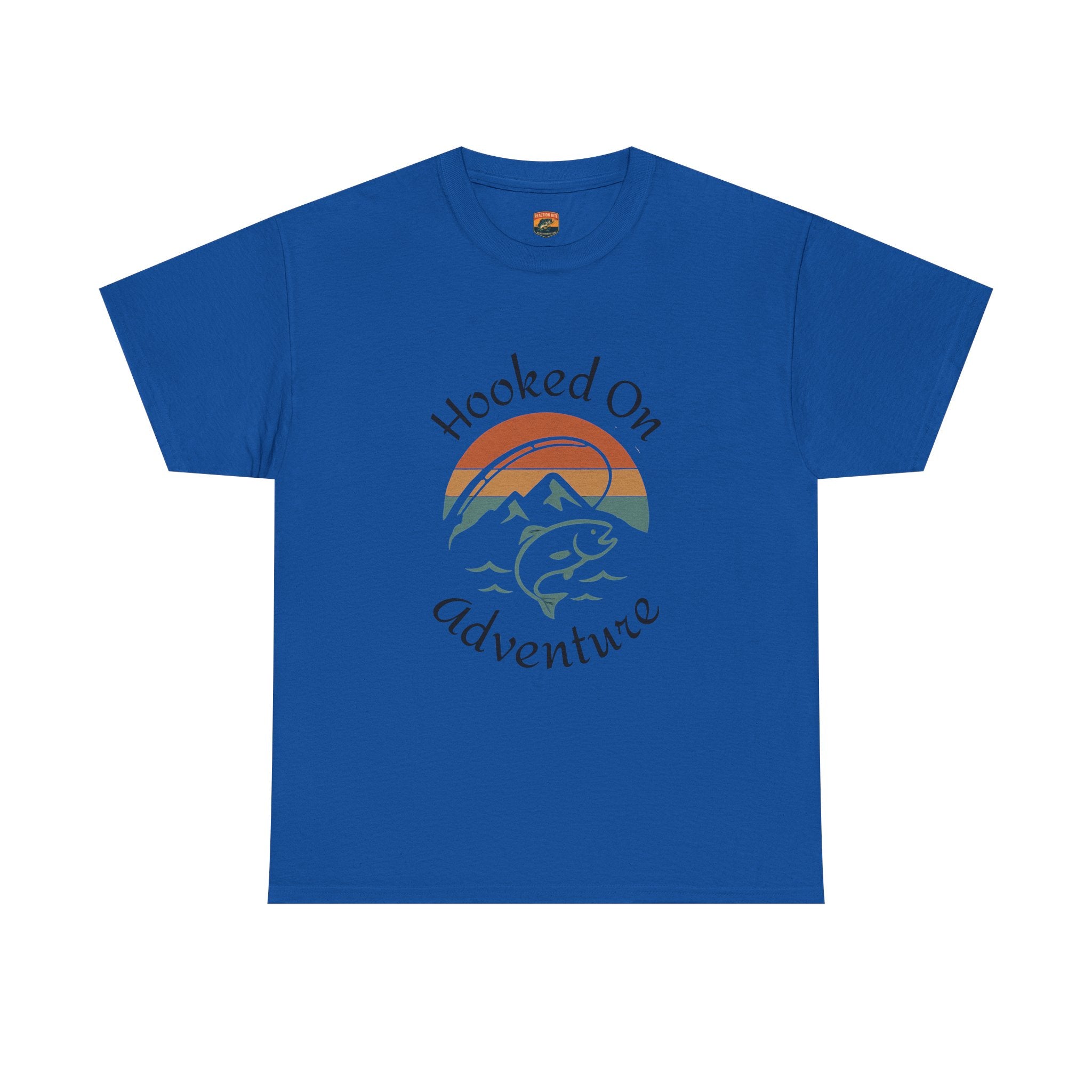 "Hooked on Adventure" Retro Mountain Fishing Graphic Tee--Front Graphic Fishing T-Shirt