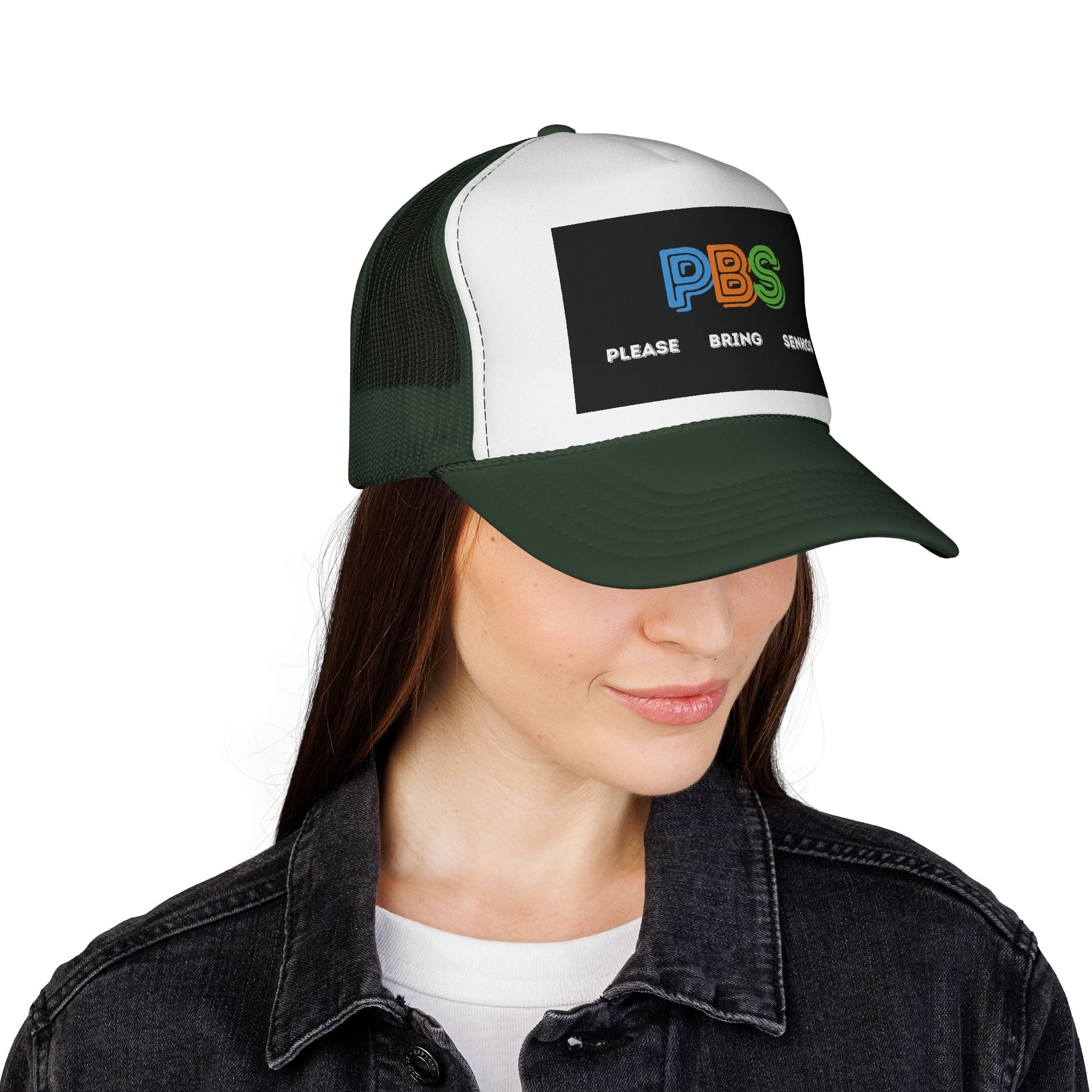 Please Bring Senkos Trucker Cap — Retro PBS Look Logo Hat