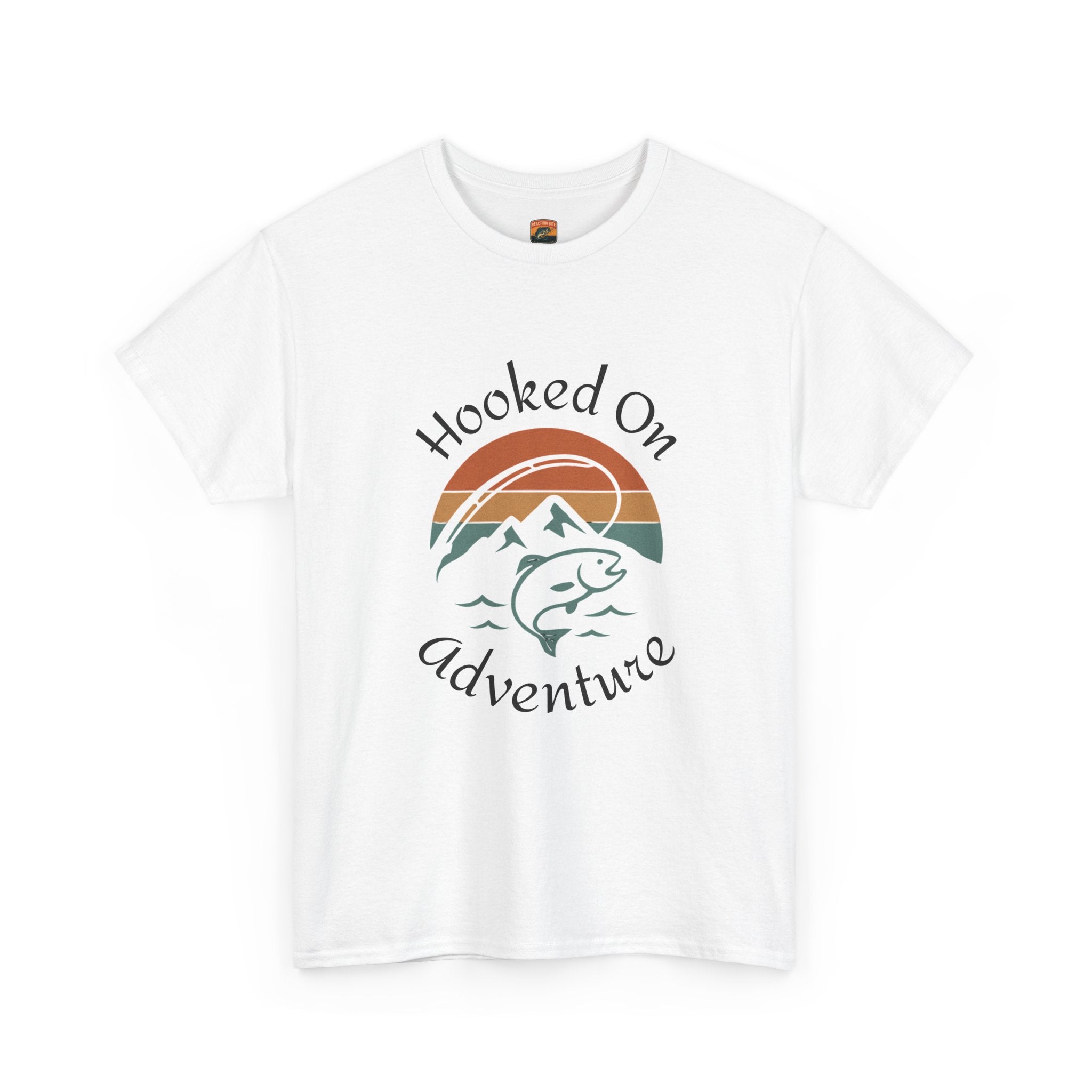 "Hooked on Adventure" Retro Mountain Fishing Graphic Tee--Front Graphic Fishing T-Shirt